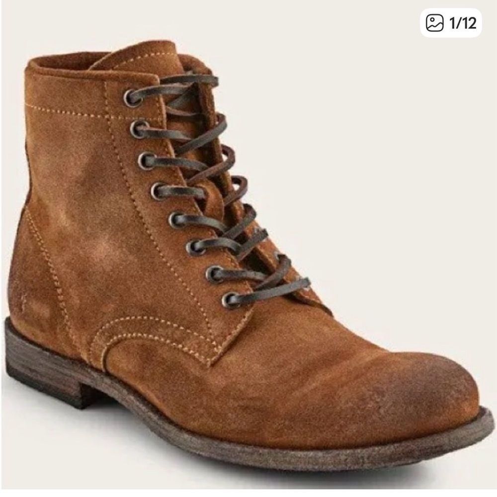 Brand New The Frye Company Russel Lace Up Handcrafted Leather Boots Tan 8.5